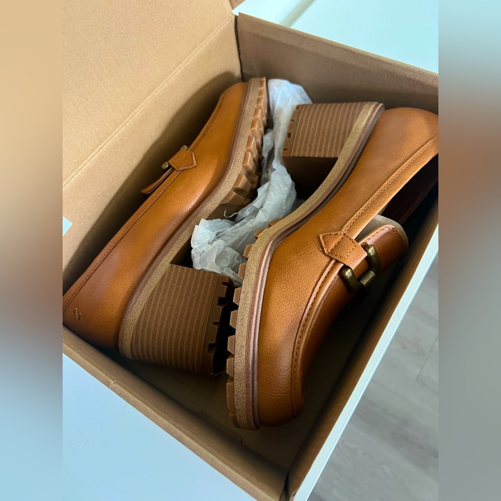 Zodiac Tan Leather Loafers with Chunky Heel